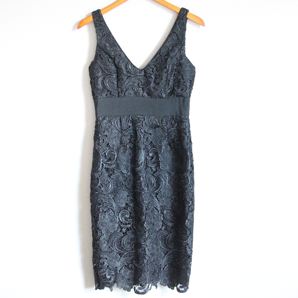 Adrianna Papell Black V Neck Lace Dress 4